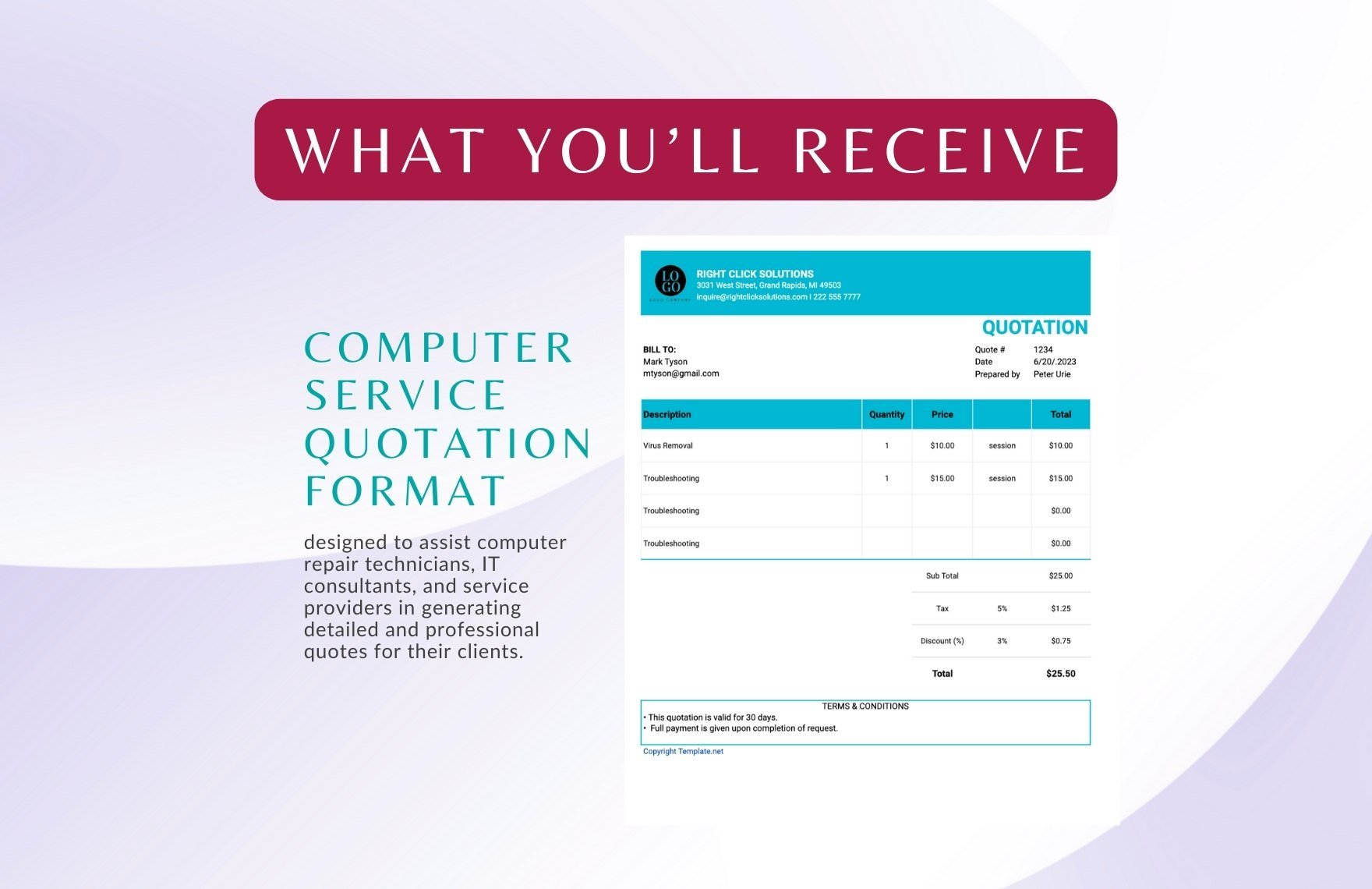 Computer Service Quotation Format Template