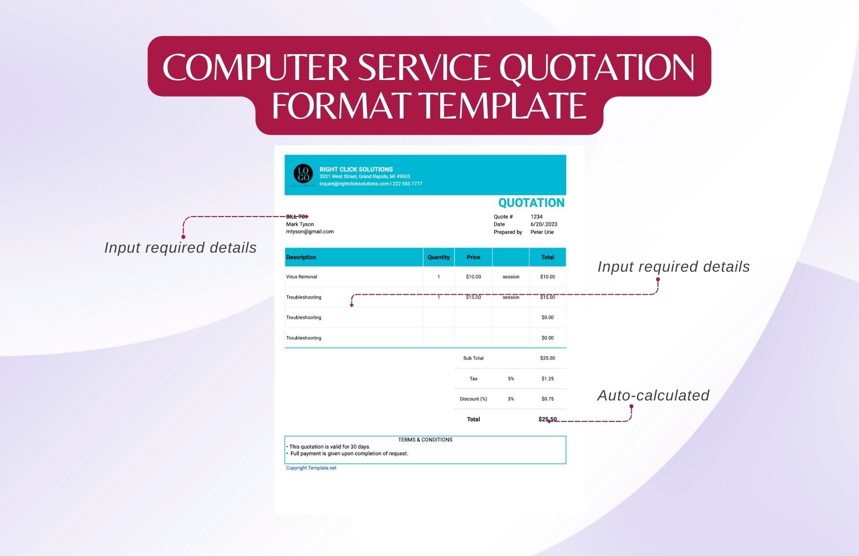 Computer Service Quotation Format Template