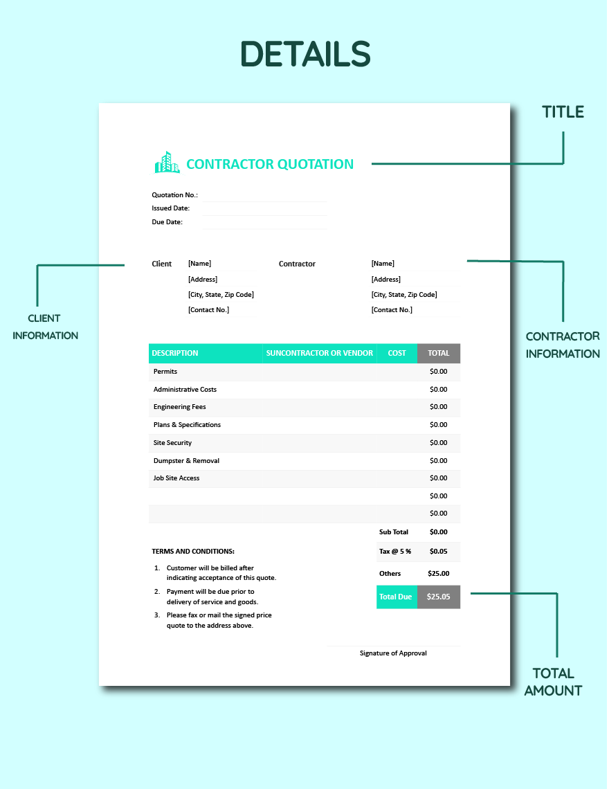 Contractor Quotation Template - Download In Word, Google Docs, Excel 