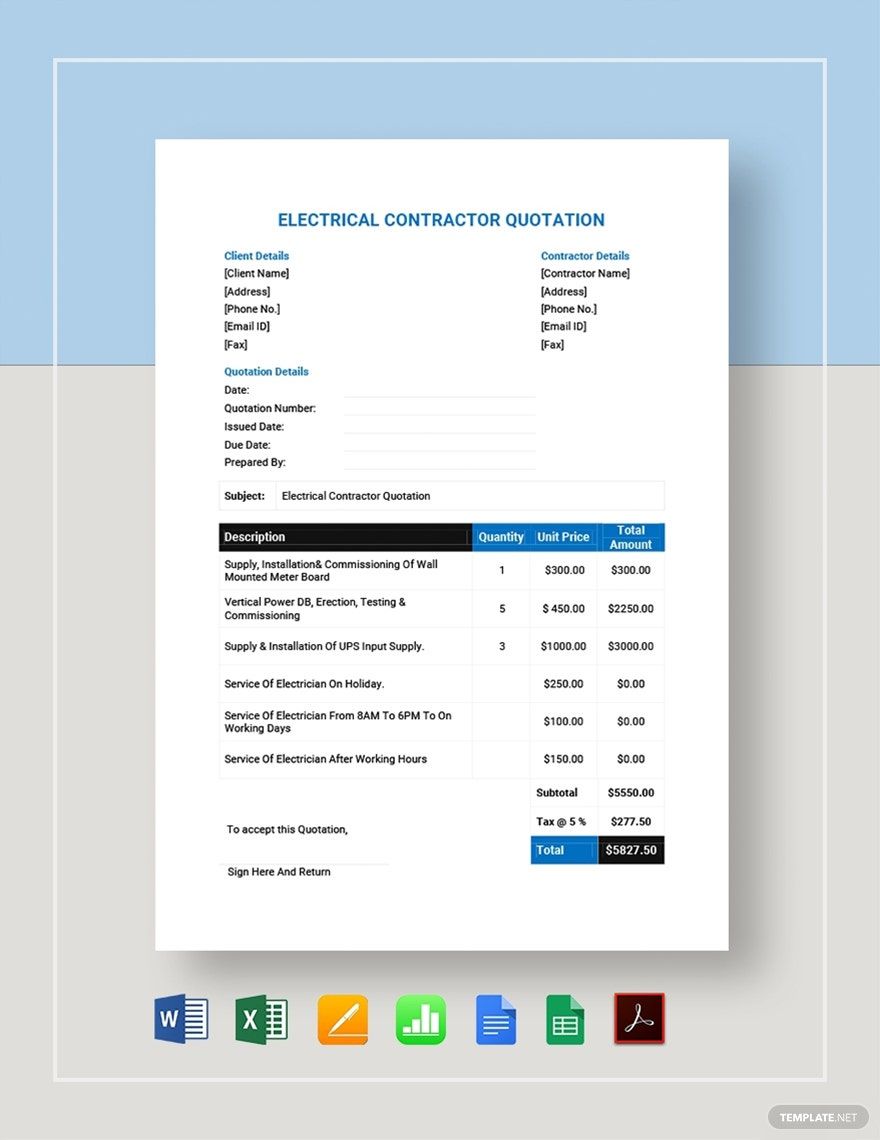 Electrical Contractor Quotation Template