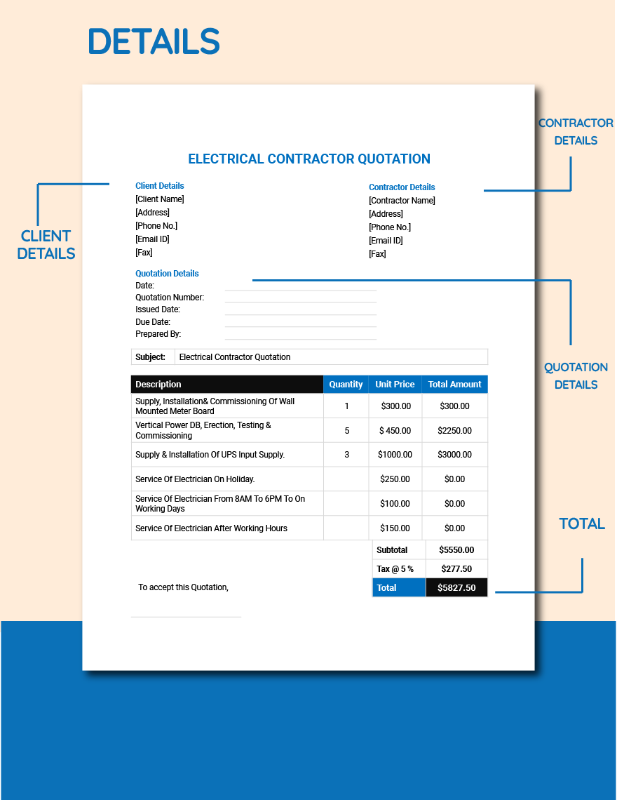 Electrical Contractor Quotation Template Download in Word, Google