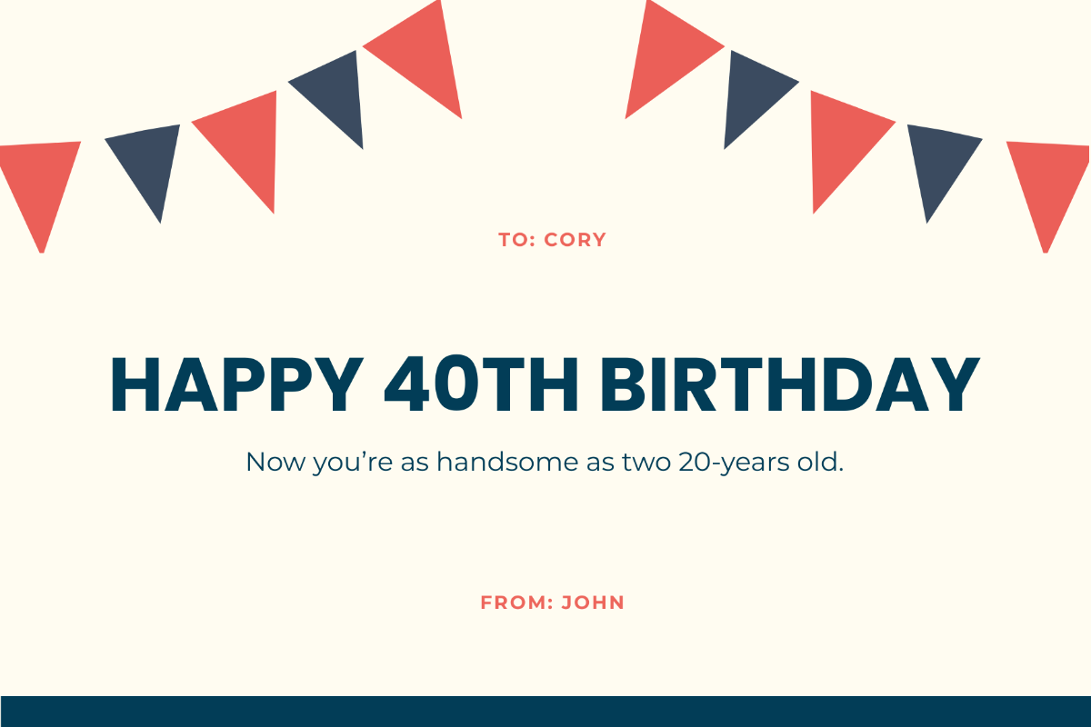 Free Funny 40th Birthday Card Template