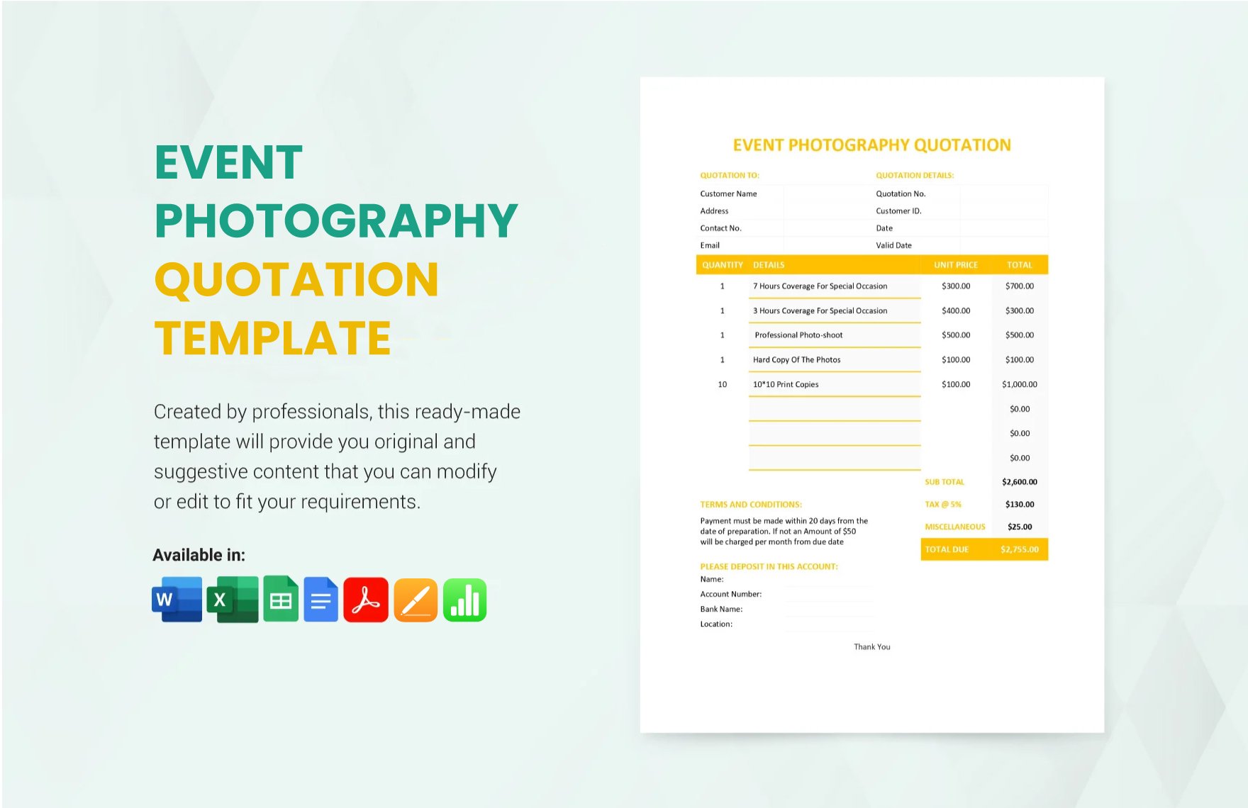 Free Event Photography Quotation Template