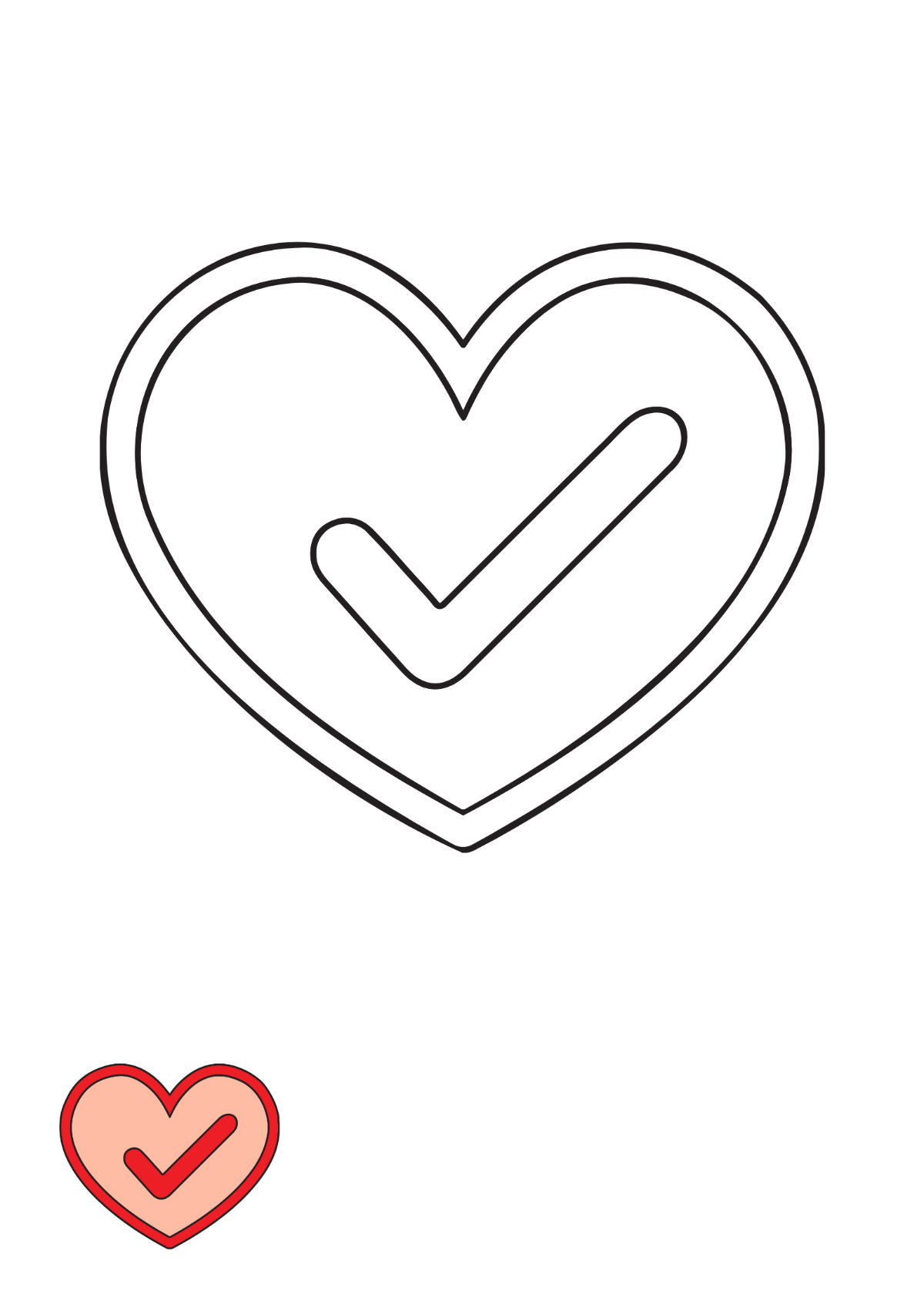Free Heart Check Mark coloring page Template