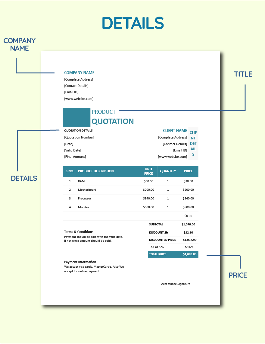 Product Quotation Template - Download in Word, Google Docs, Excel, PDF ...