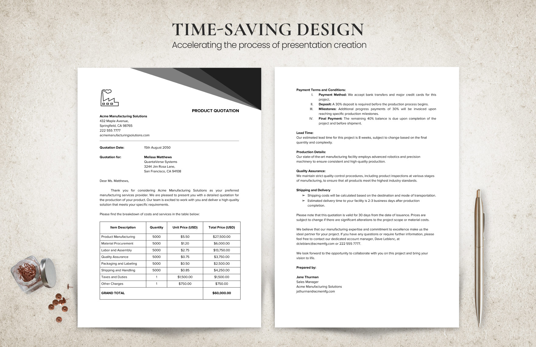 Product Quotation Template in Google Sheets, Pages, MS Excel, Numbers ...