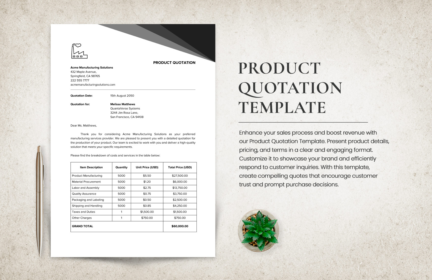 FREE Quotation Template - Download in Word, Google Docs, Excel, PDF ...