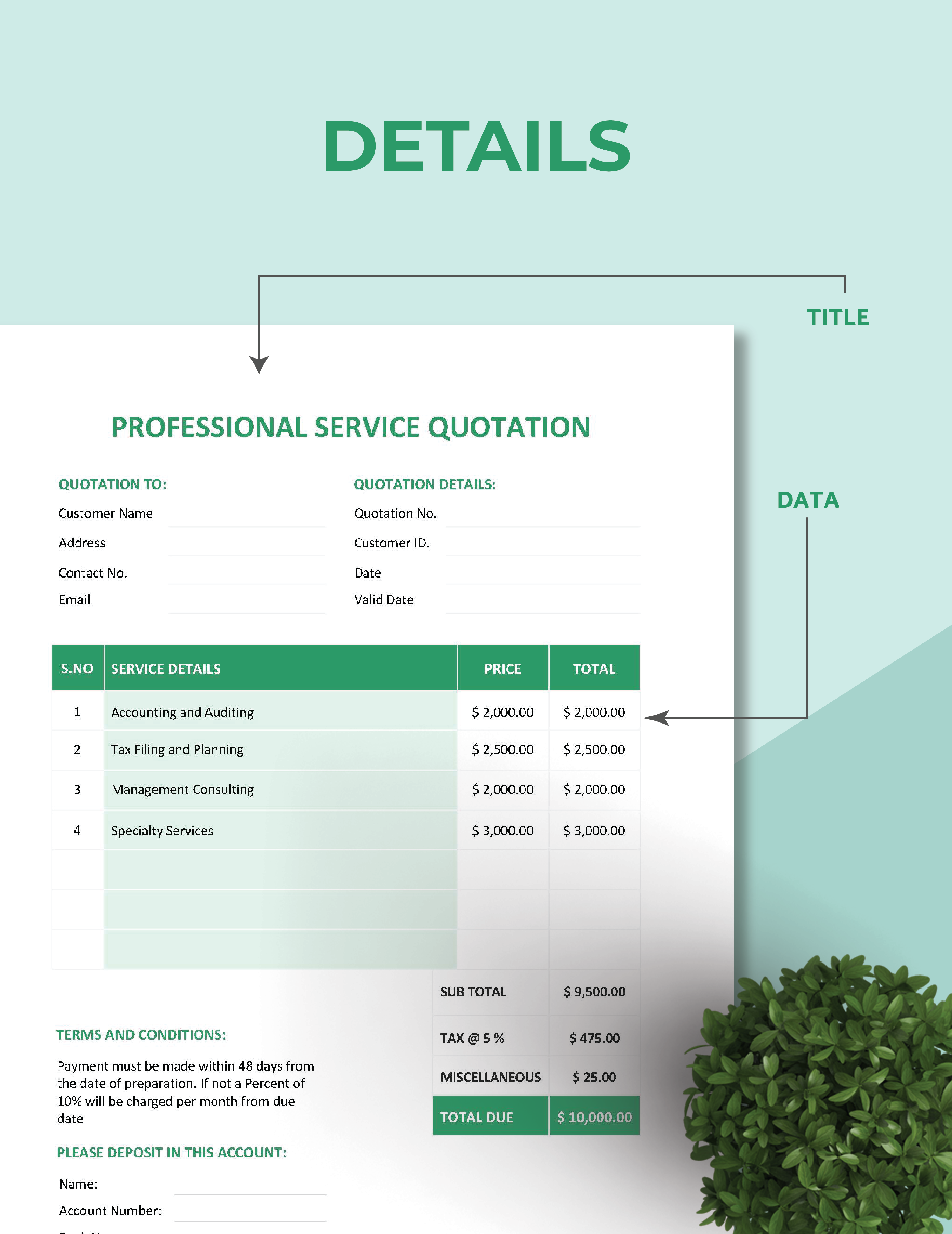 Professional Service Quotation Template Google Docs, Google Sheets