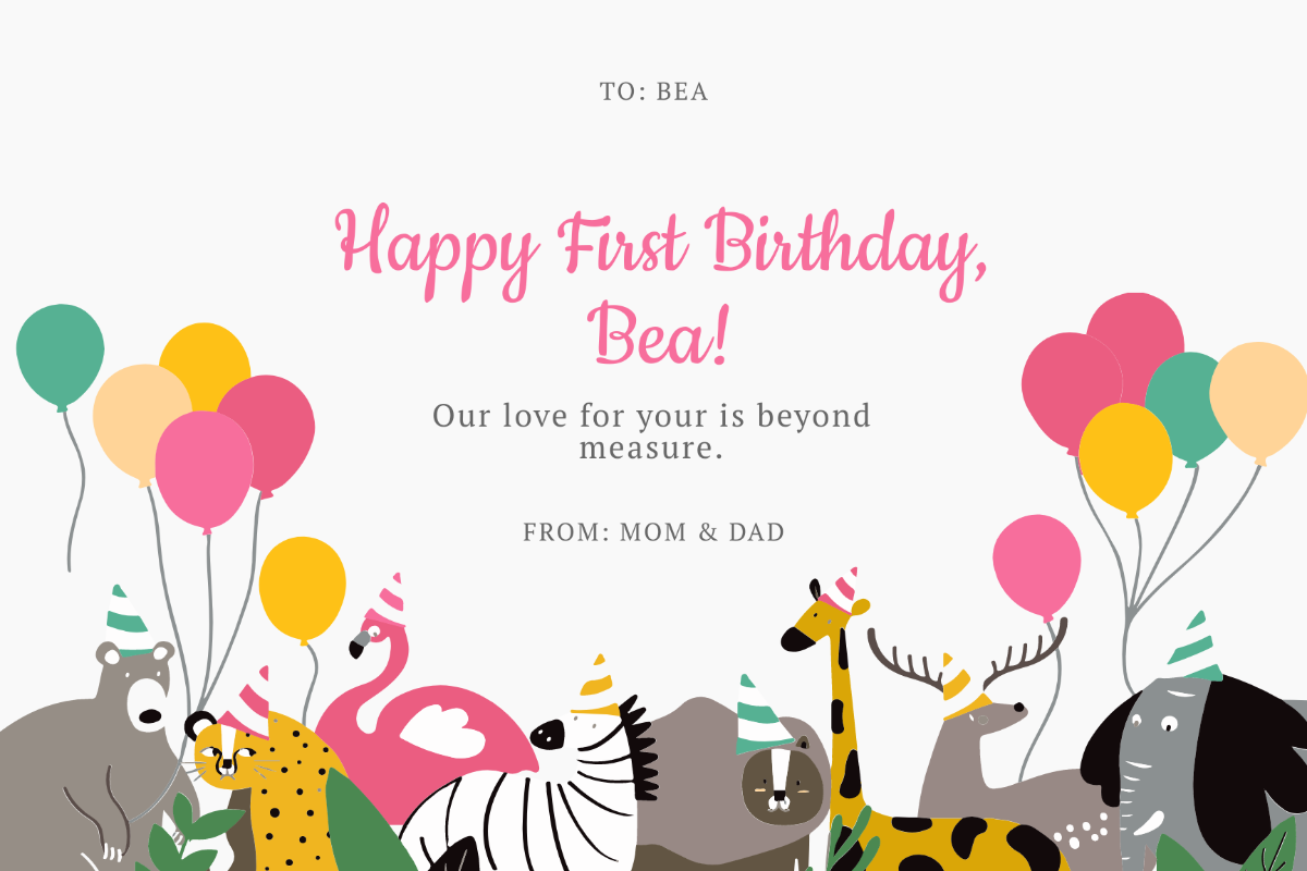 Free Happy First Birthday Card Template