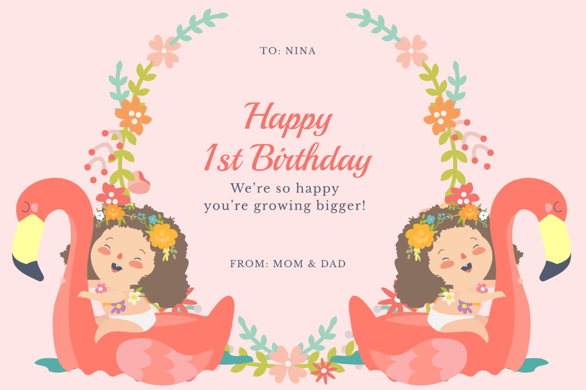 Free Baby Girl 1st Birthday Card Template