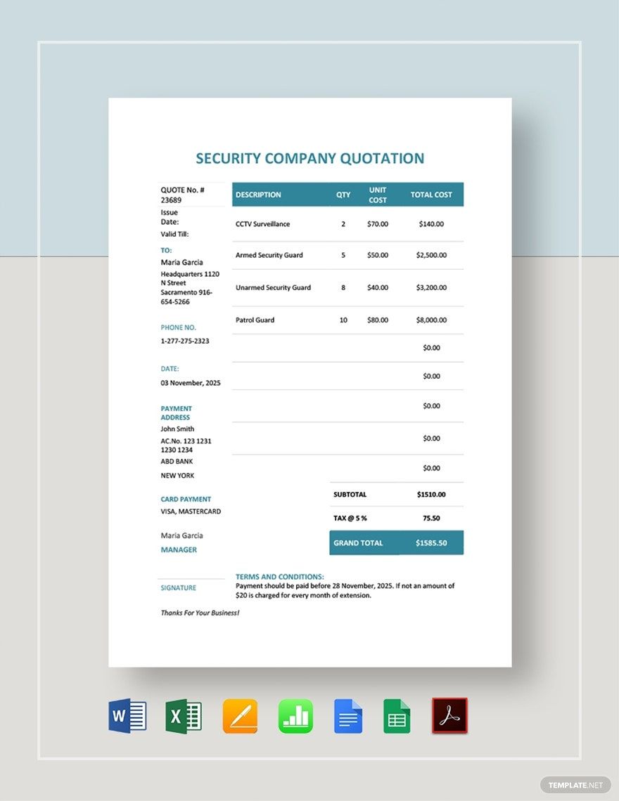 Security Company Quotation Template