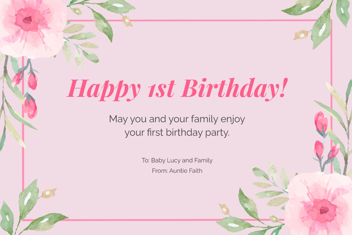 Floral First Birthday Card Template