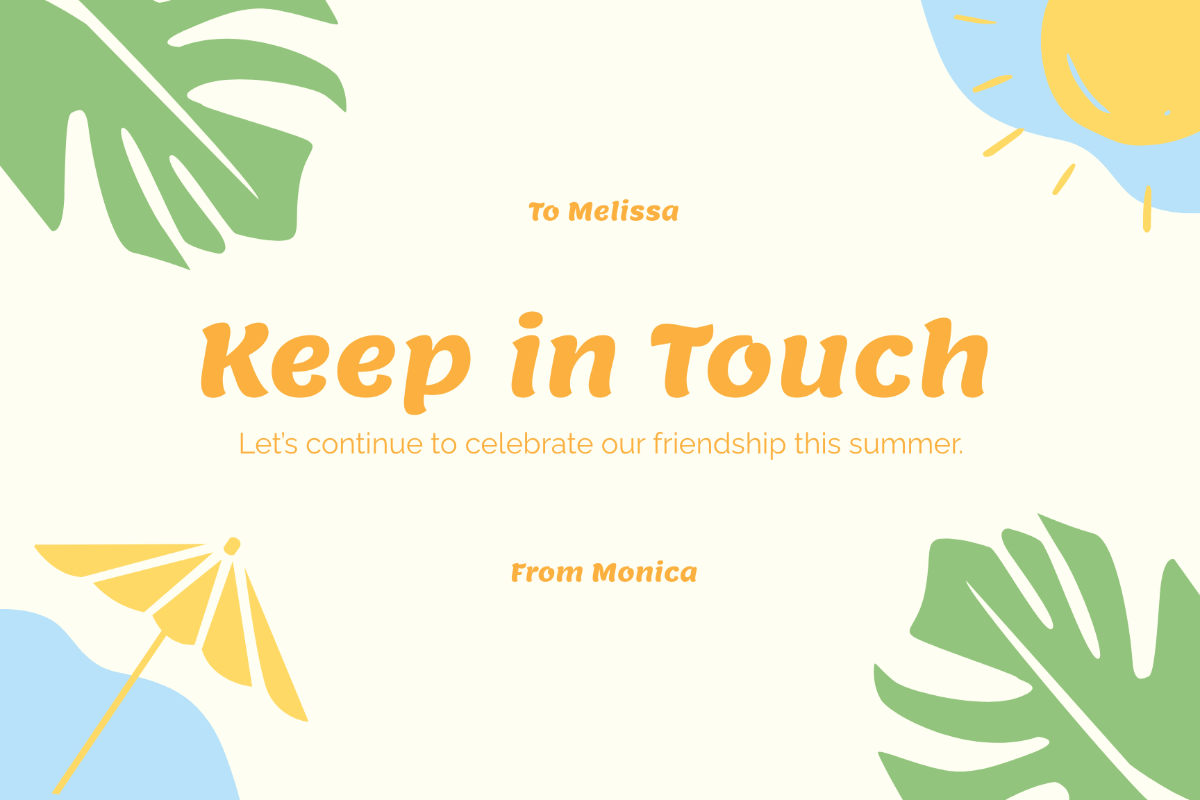 Free Summer Keep In Touch Card Template