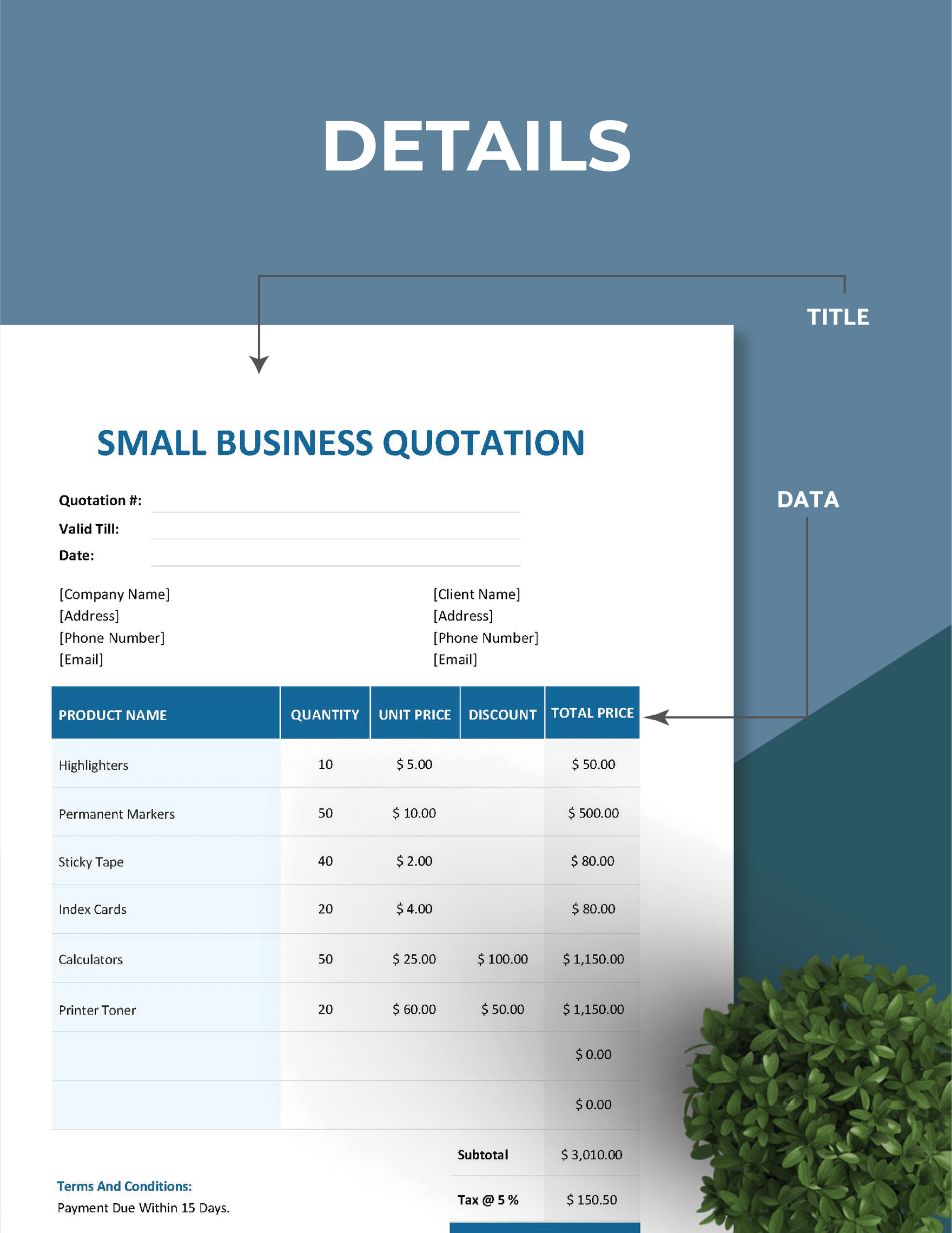 Small Business Quotation Template in Pages, MS Excel, Numbers, MS Word ...