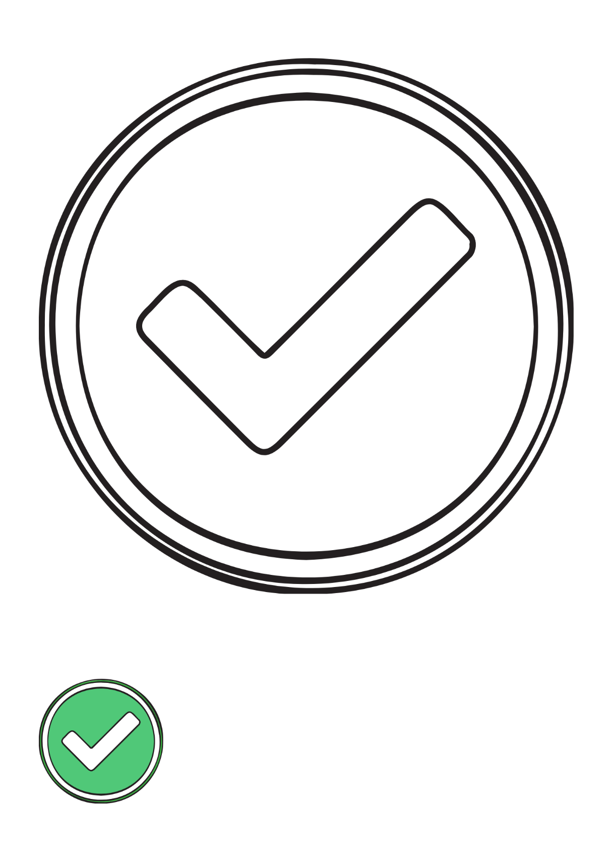 Free Green Tick Mark Coloring Page Template