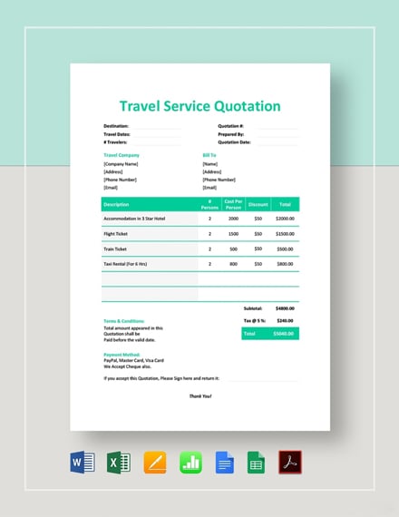 travel agency quotation letter
