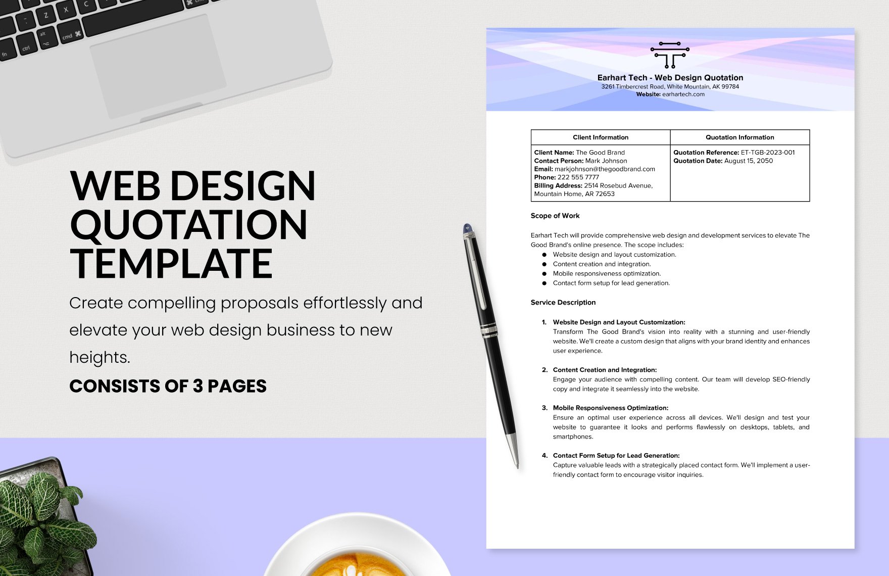 Web Design Quotation Template in Word, Google Docs, Excel, PDF, Google Sheets, Apple Pages, Apple Numbers