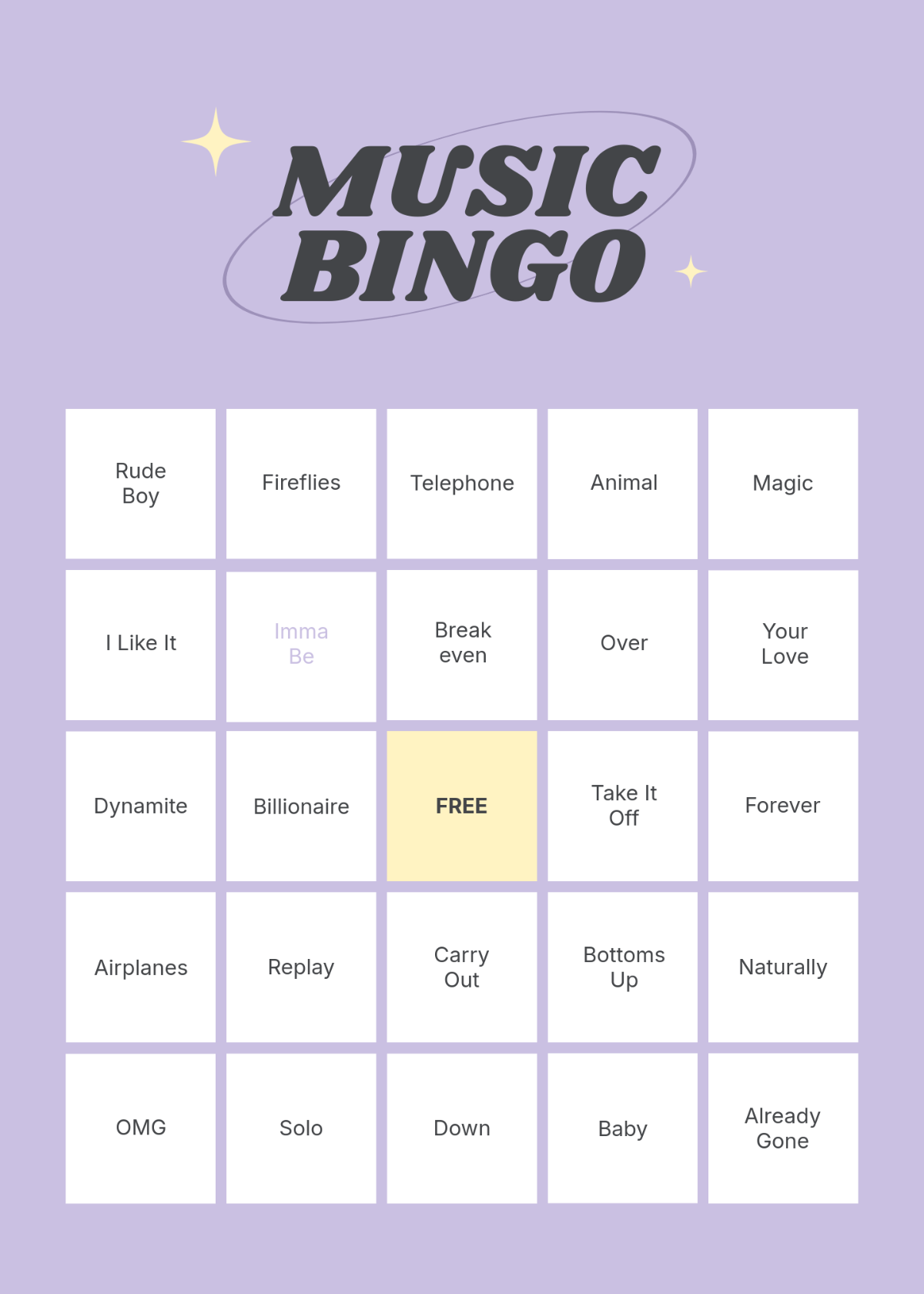 Free Music Bingo Card Template to Edit Online