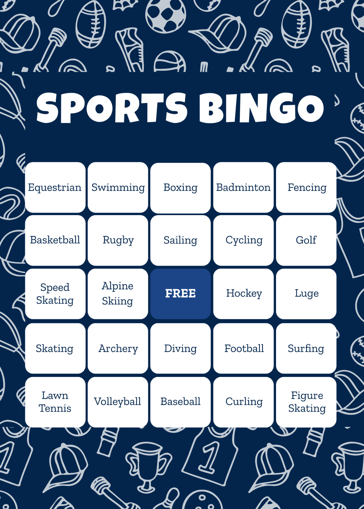 Free Sports Bingo Card Template
