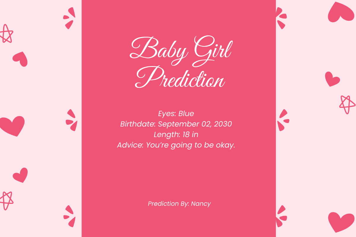 Free Baby Girl Prediction Card Template