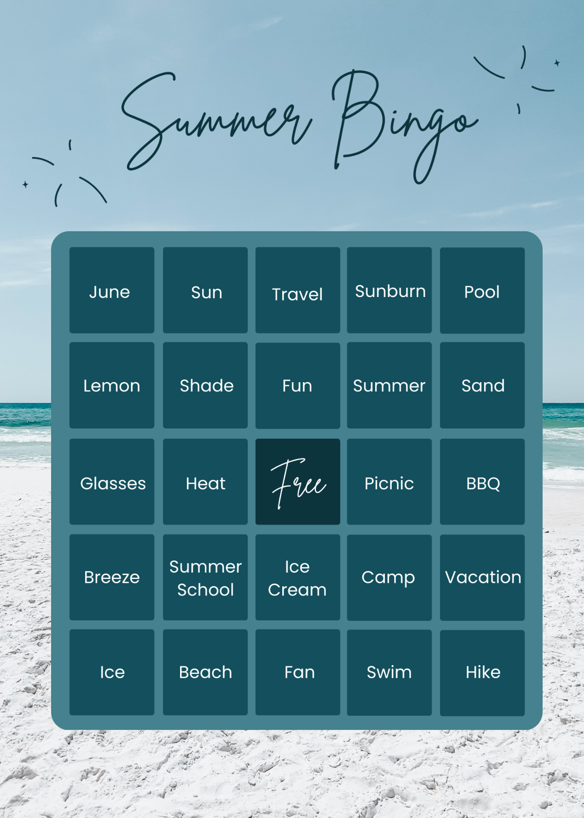 Free Summer Bingo Card Template