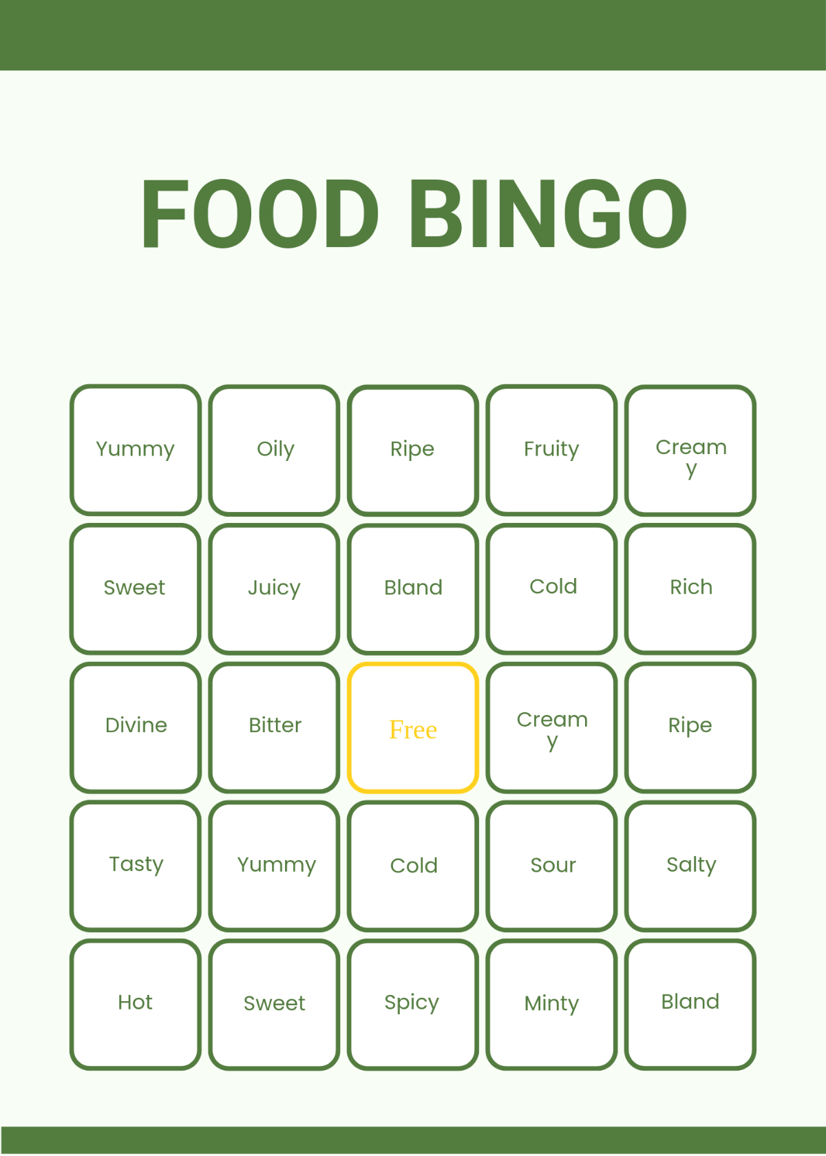 Free Food Bingo Card Template to Edit Online
