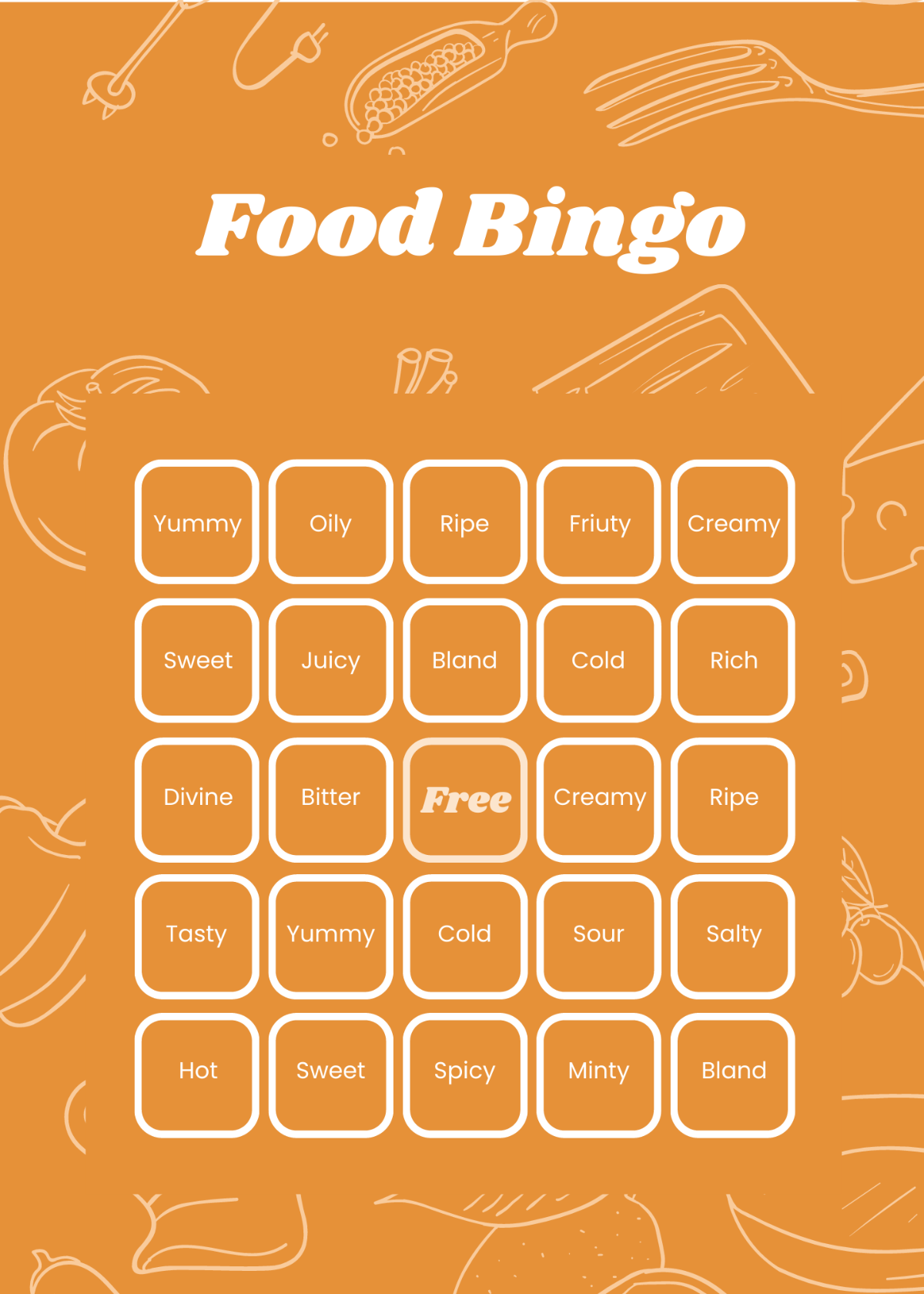 Food Bingo Card