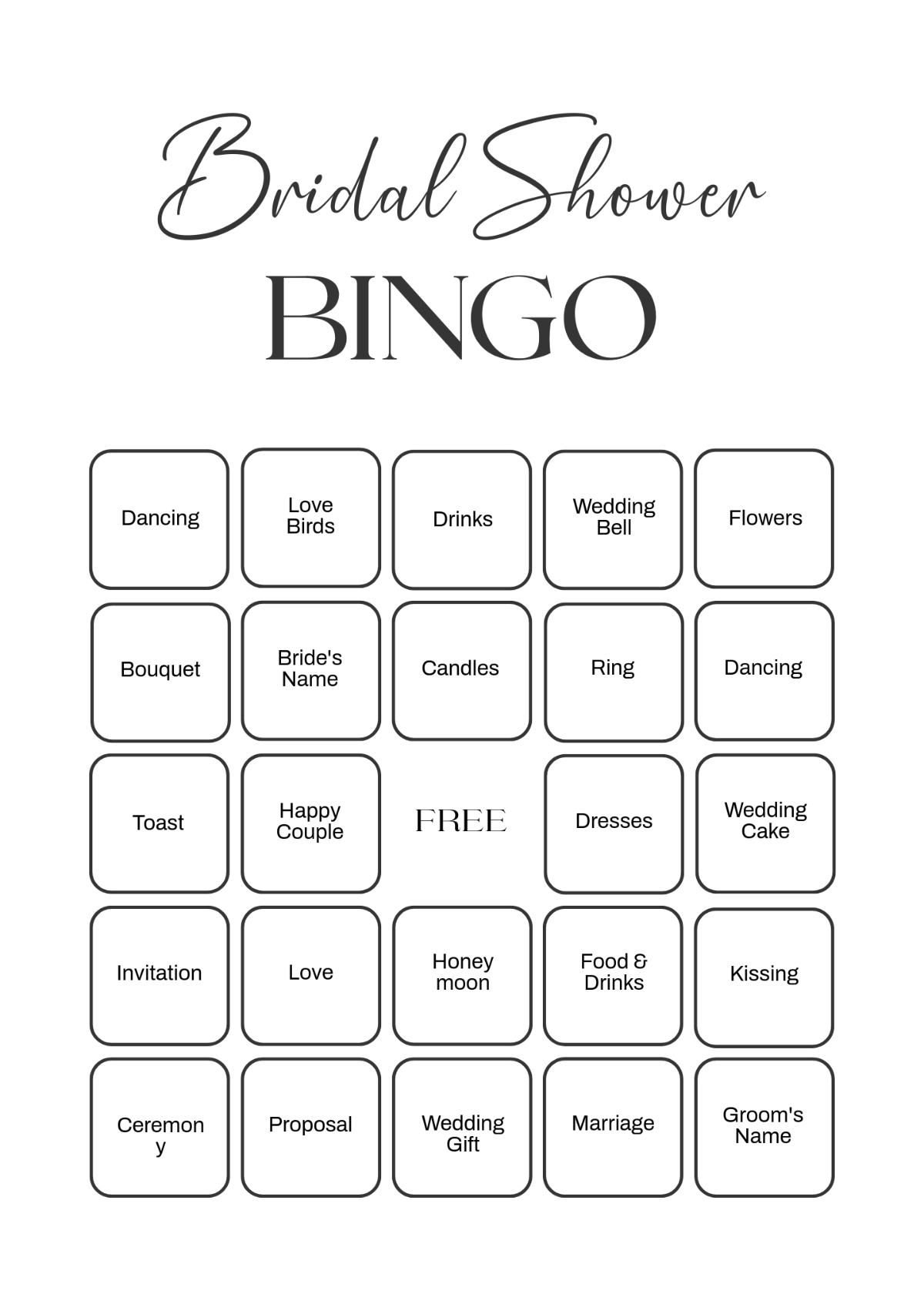 Free Bridal Shower Bingo Card Template to Edit Online