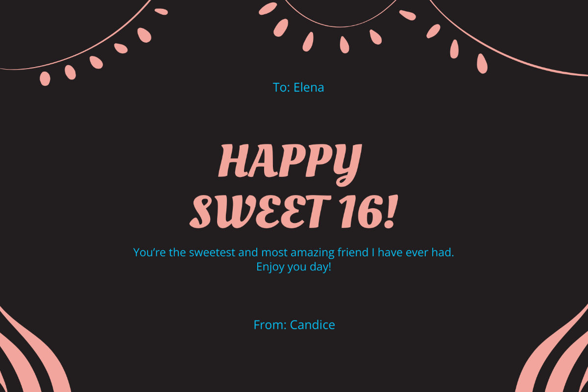Sweet 16 Birthday Card For Friend Template