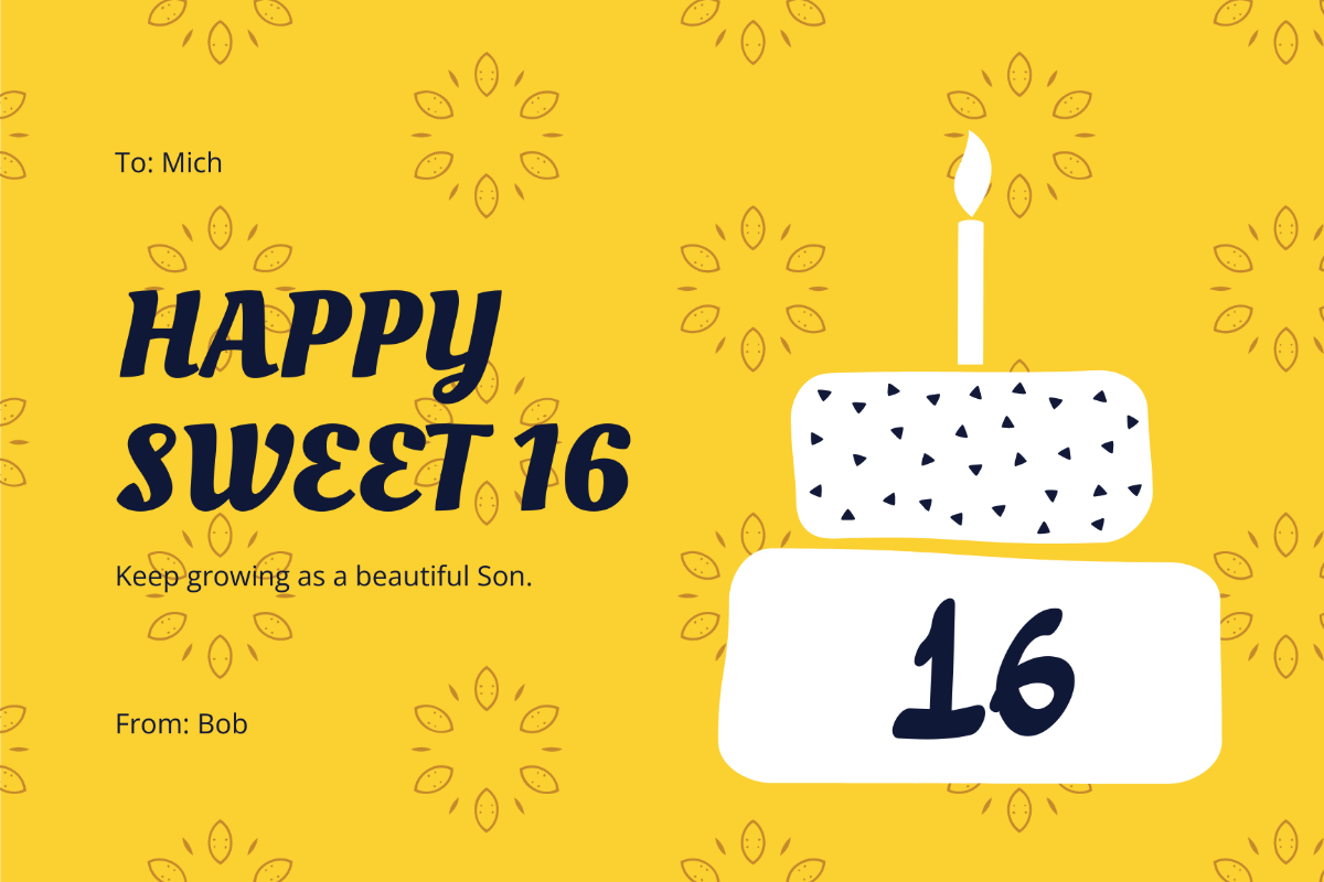 Sweet 16 Birthday Card For Son Template