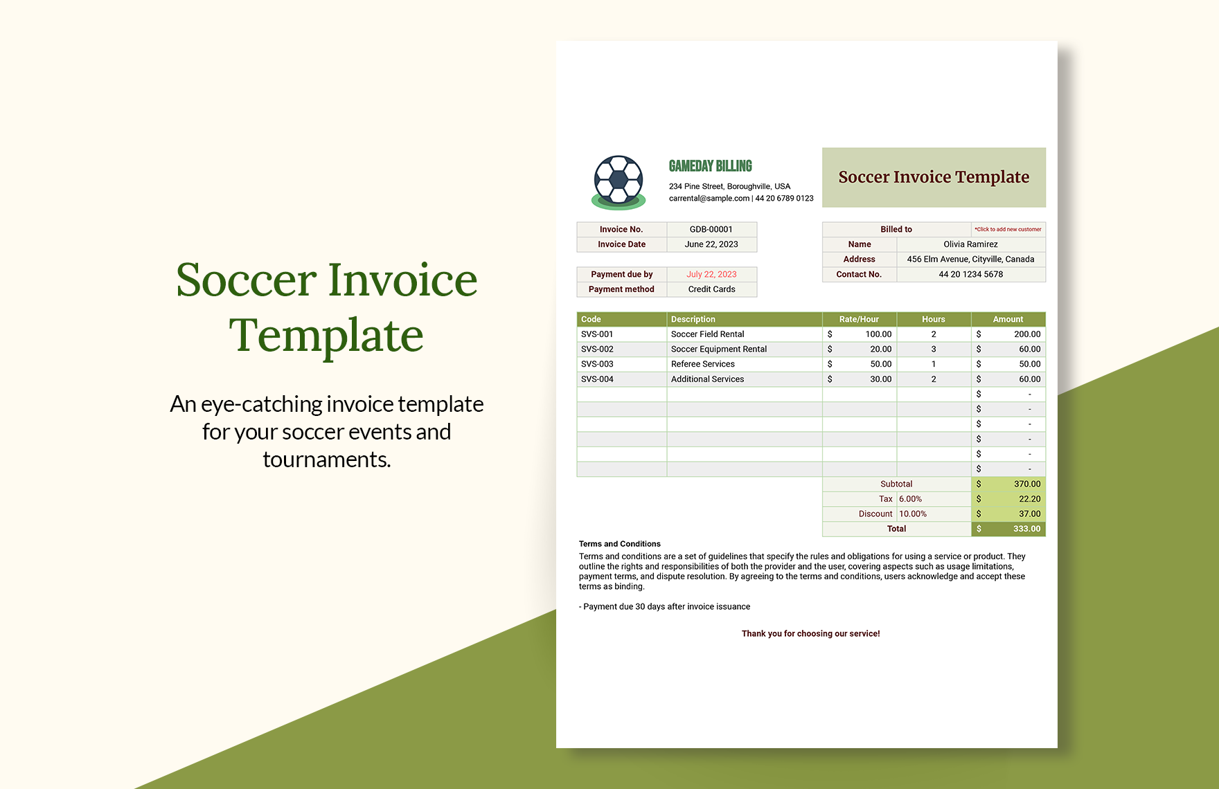 Soccer Invoice Template