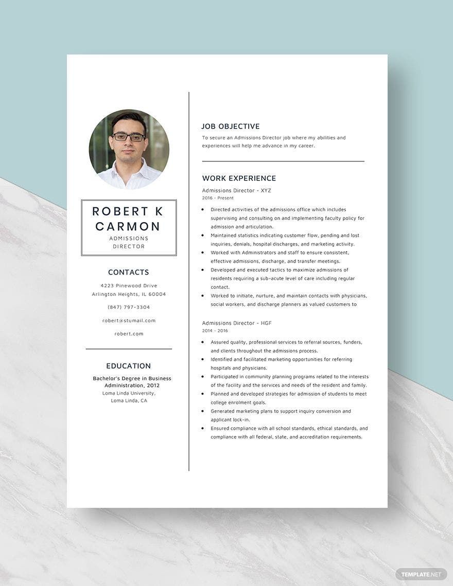 Free Admissions Director Resume Template