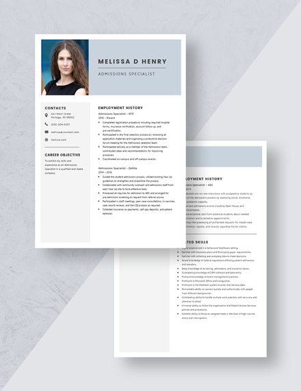 Admissions Specialist Resume Download