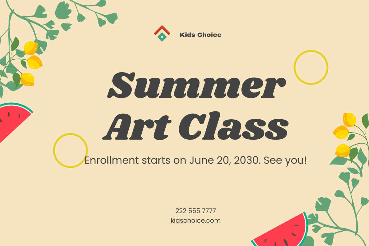 Summer Art Classes Postcard Template