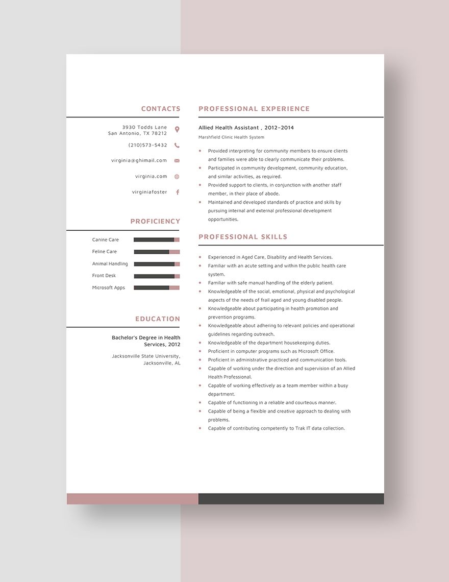 Allied Health Assistant Resume