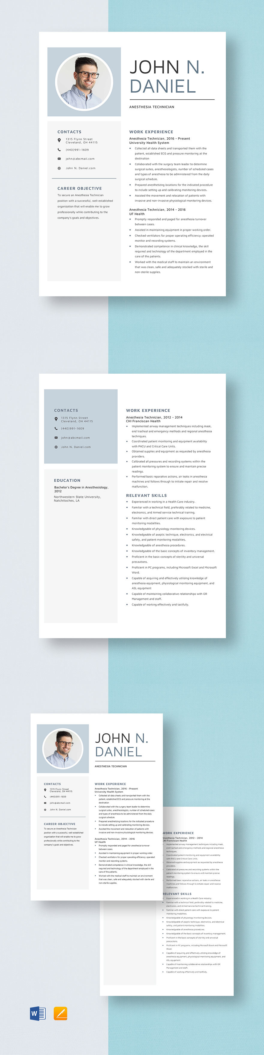 Anesthesia Technician Resume Template Word, Apple Pages