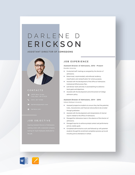 Resume for assistant director of admissions