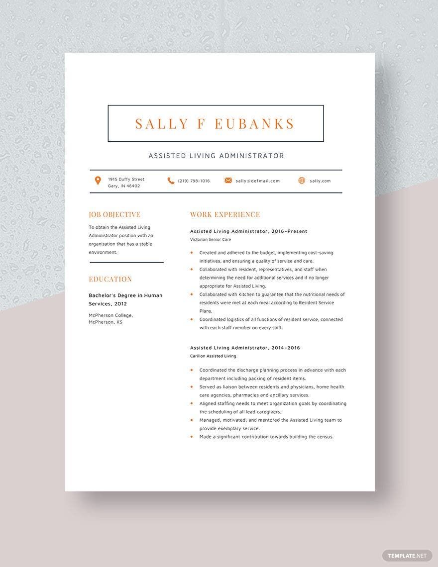 Assisted Living Administrator Resume Template