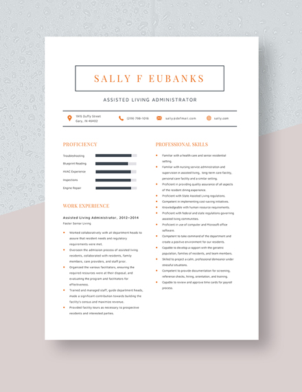 Assisted Living Administrator Resume Template