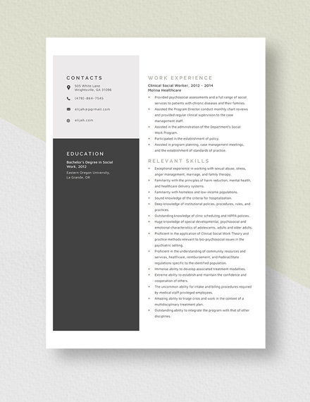 Clinical Social Worker Resume Template