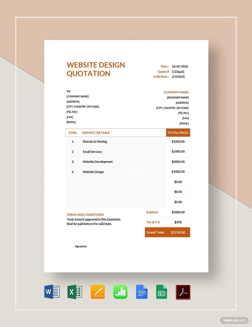 Editable Web Design Quotation Template - Google Docs, Google Sheets ...