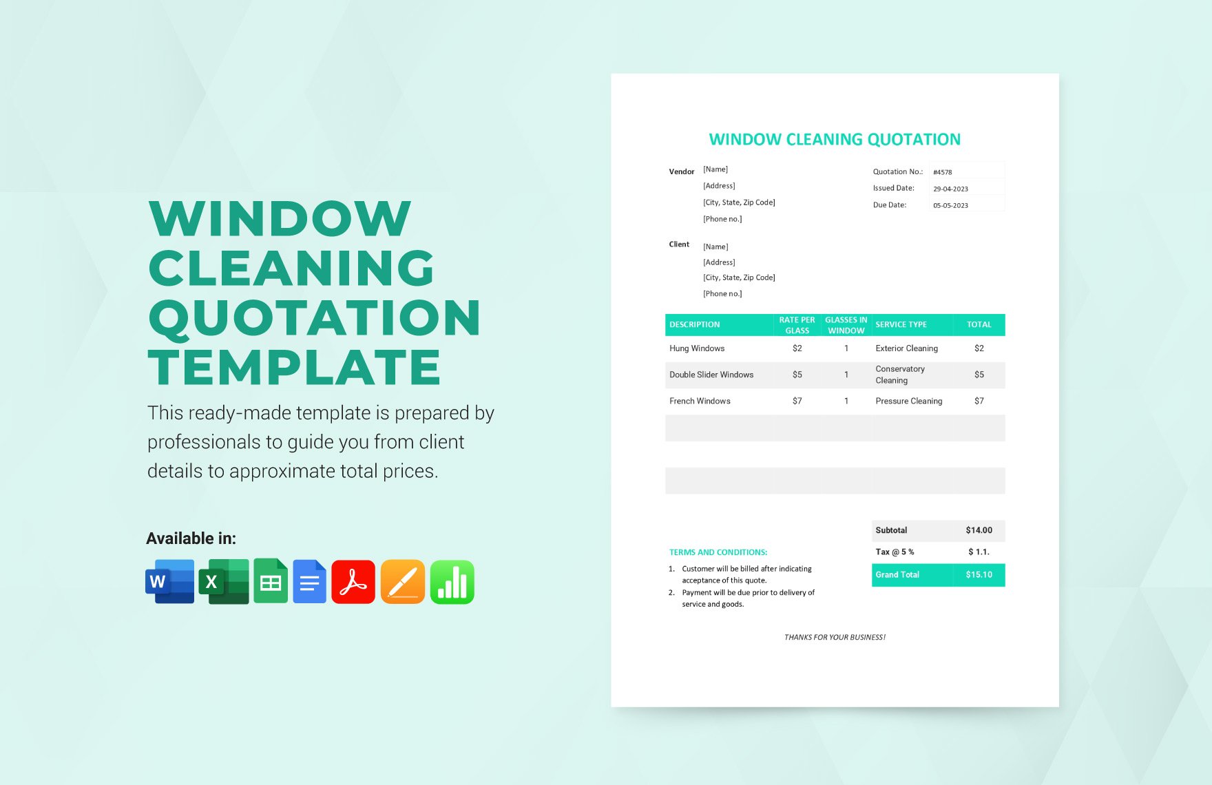 Window Cleaning Quotation Template in Word, Google Docs, Excel, PDF, Google Sheets, Apple Pages, Apple Numbers