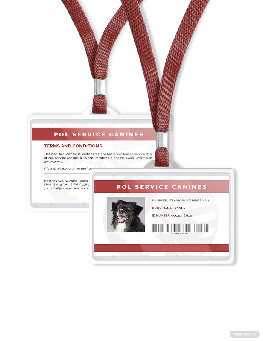 Free Service Dog Animal ID Card Format Template