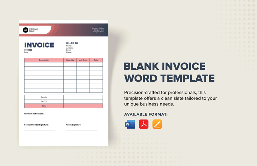 Blank Invoice Word Template in Word, PDF, Apple Pages