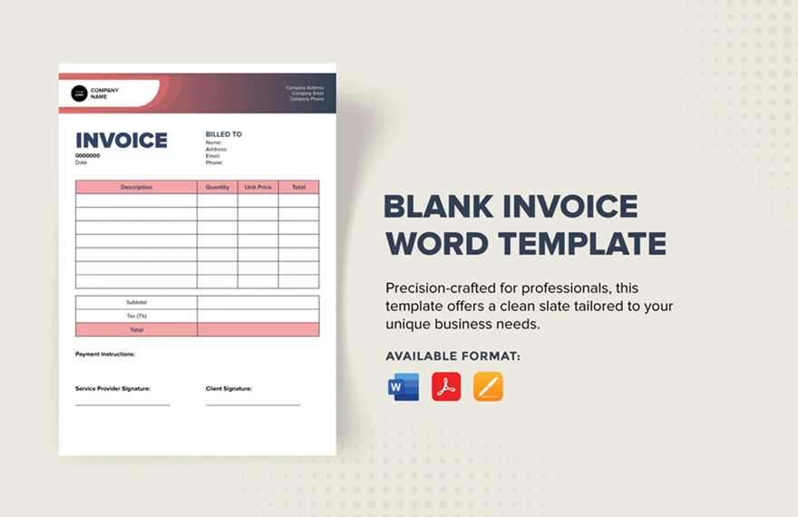 Blank Invoice Word Template in Word, PDF, Pages - Download | Template.net