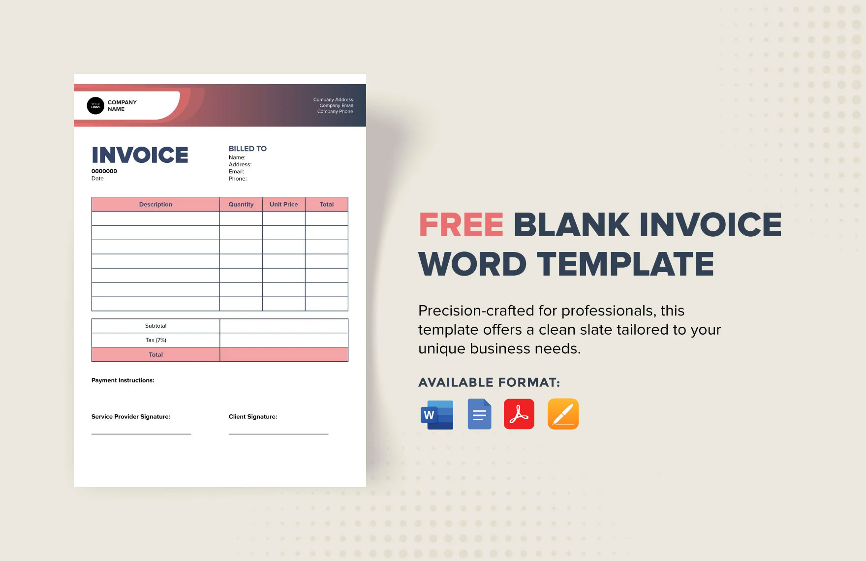 Blank Invoice Word Template