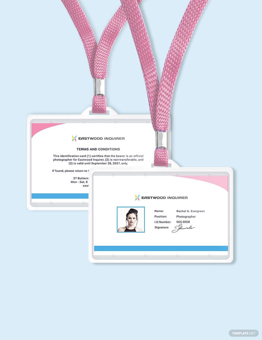 Simple Photographer ID Card Template in Word, Illustrator, PSD, Apple Pages, Publisher