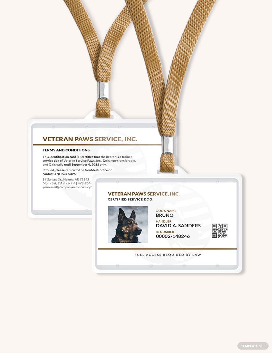 Simple Service Dog/Animal ID Card Template in Word, Illustrator, PSD, Apple Pages, Publisher