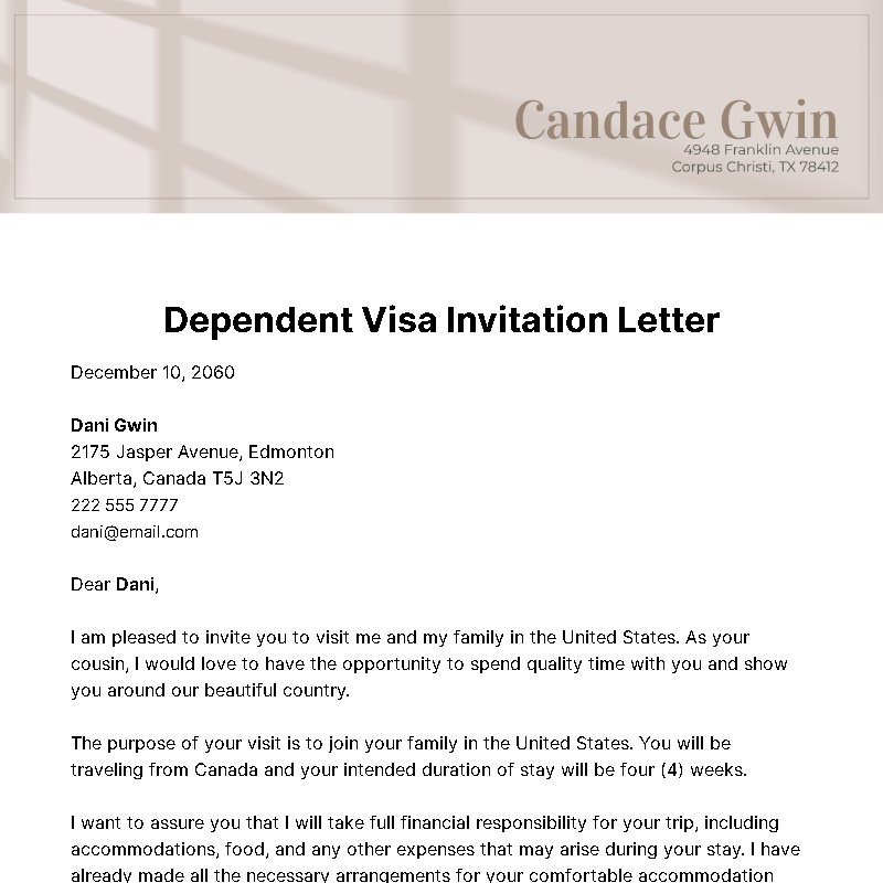 cover letter for dependent visa
