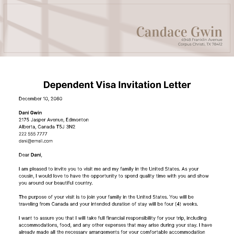 cover letter for dependent visa germany